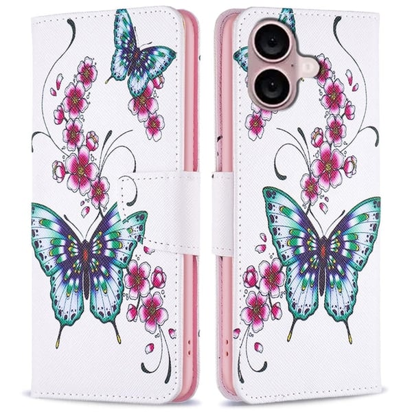 Wonderland iPhone 16 flip kuoret - Persikka Kukka Ja Perhoset