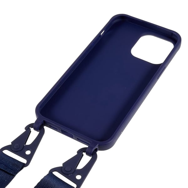 Tynt TPU-deksel med matt finish og justerbar stropp for iPhone 16 Pro Max - Mørkeblå