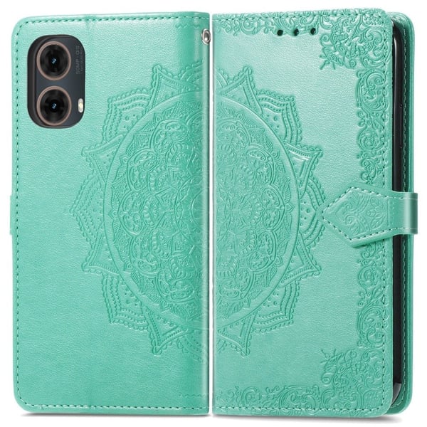 Mandala Motorola Moto G85 etui i lær - Mintgrønn