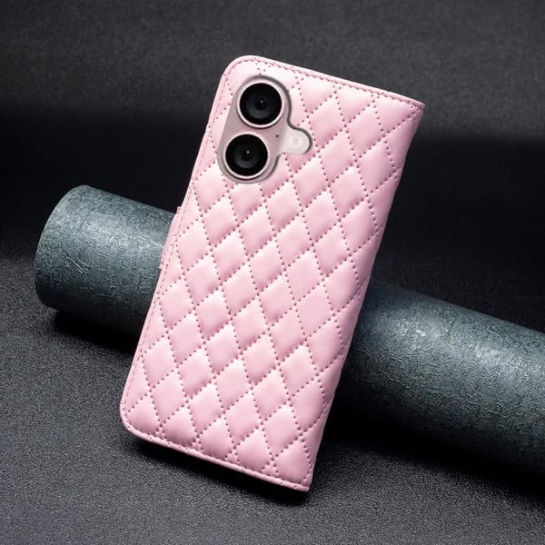 Rombuskuvioinen matta läppäkotelo iPhone 16 Plus - Pinkki