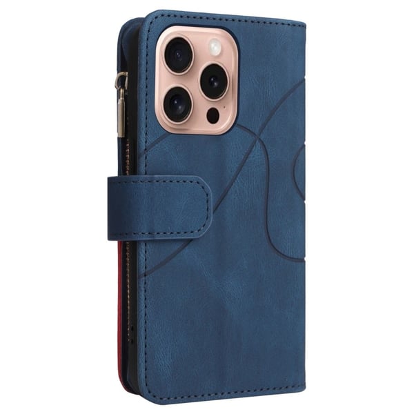 Teksturert læretui med stropp for iPhone 16 Pro - Blå