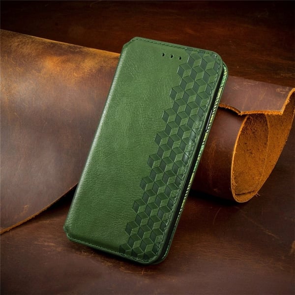 Skinn-etui med stilfult rombeavtrykk for Samsung Galaxy M55 / Samsung Galaxy F55 / C55 - Grønn