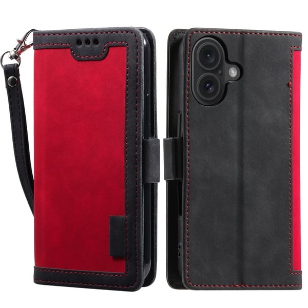 Surburbian iPhone 16 Plus flip-etui i lær - Rød