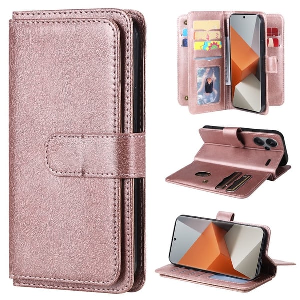 Lommebok-etui med 10 lommeseksjoner for Xiaomi Redmi Note 13 Pro Plus - Rose Gull