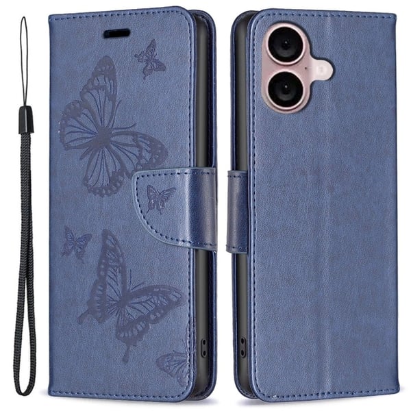 Butterfly iPhone 16 Plus skinnveske - Mørkeblå