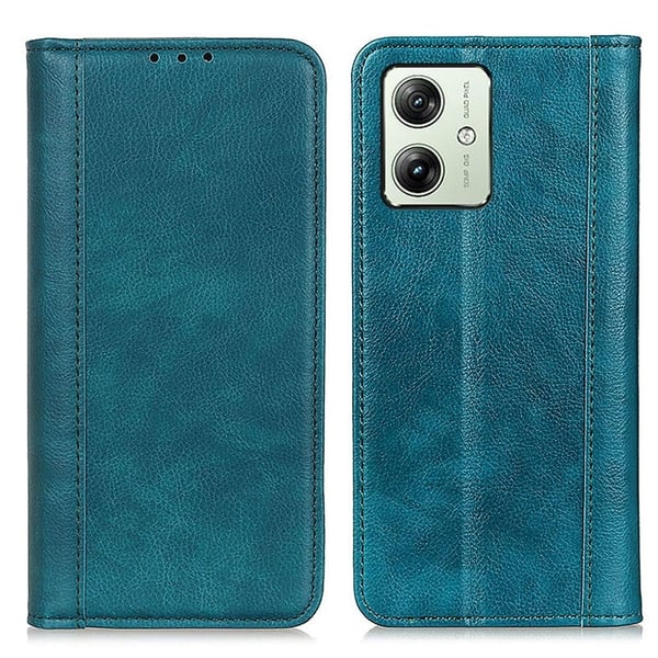 Ekte lærdeksel med magnetisk lukking for Motorola Moto G64 / Motorola Moto G54 Power - Grønn