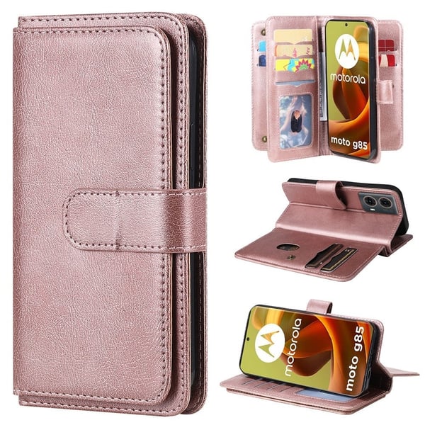 Motorola Moto G85 10-paikkainen lompakkokotelo - Ruusukulta Motorola Moto G85 10-paikkainen lompakkokotelo - Ruusukulta