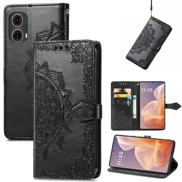 Mandala Motorola Moto G85 læderetui - Sort