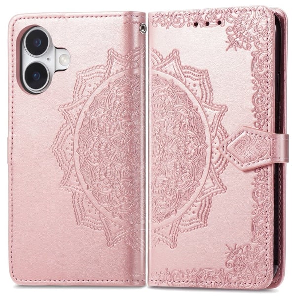 Mandala iPhone 16 etui i lær - Rose Gull