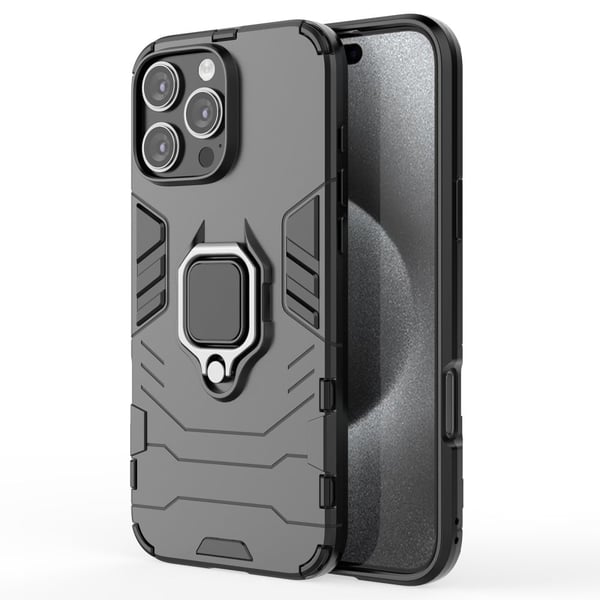 Hybrid iPhone 16 Pro Max cover med støttefod og bilmontering - Sort