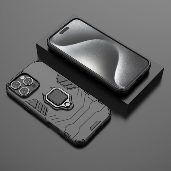Hybrid iPhone 16 Pro Max cover med støttefod og bilmontering - Sort