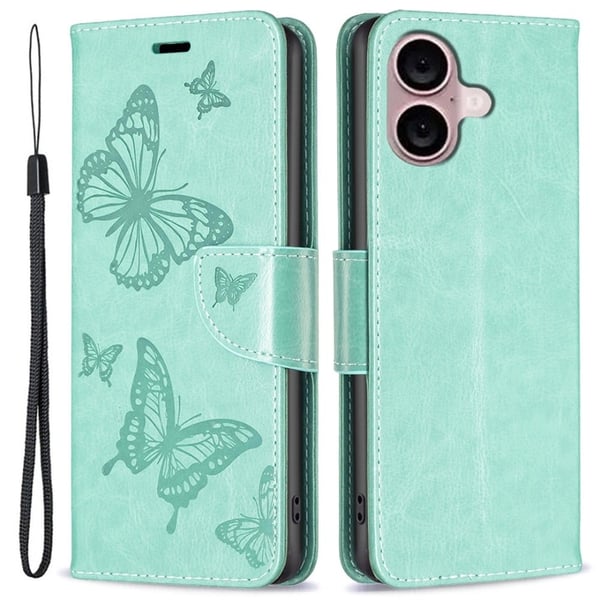 Butterfly iPhone 16 Plus skinnveske - Grønn