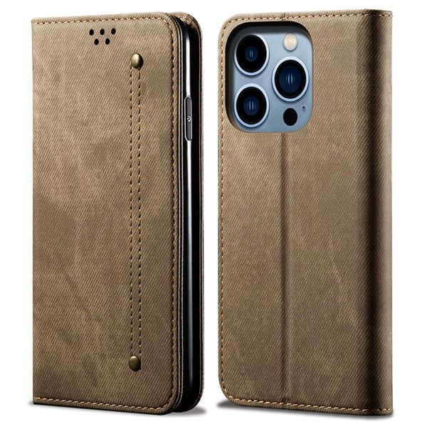 Jeans iPhone 16 Pro flip etui - Khaki Jeans iPhone 16 Pro flip etui - Khaki