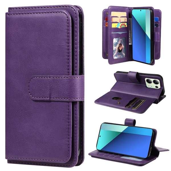 Lommebok-etui med 10 lommeseksjoner for Xiaomi Redmi Note 13 - Lilla