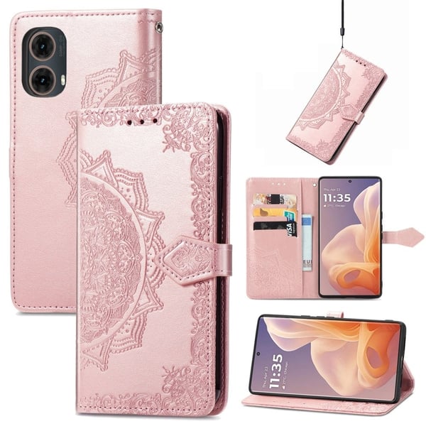 Mandala Motorola Moto G85 etui i lær - Rose Gull