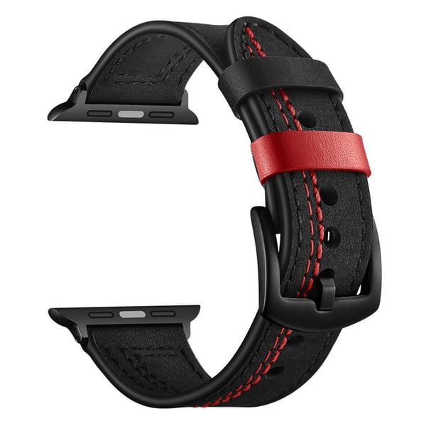 Apple Watch Series 5 44mm stitches ægte læder Urrem - Sort Apple Watch Series 5 44mm stitches ægte læder Urrem - Sort