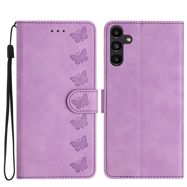 Samsung Galaxy S24 FE Fodral Plånbok Veganläder Telefonskal Butterfly Imprinted - Lila Samsung Galaxy S24 FE Fodral Plånbok Veganläder Telefonskal Butterfly Imprinted - Lila