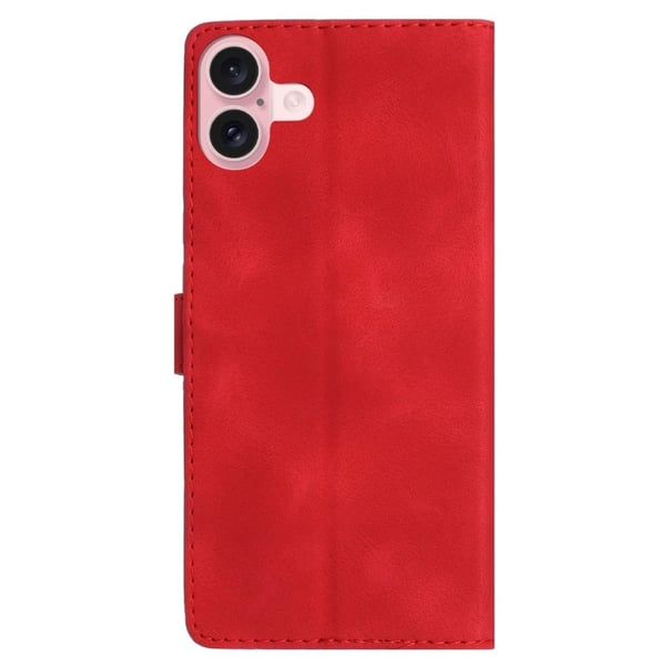 iPhone 16 Plus-etui Læder med blomsterprint Kortlommer Telefoncover med håndledsrem - Rød