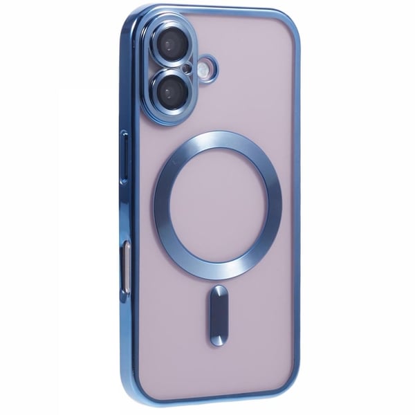 iPhone 16 Plus Magnetfodral Galvaniserad ram Flexibelt telefonskydd med linsfilm - Blå