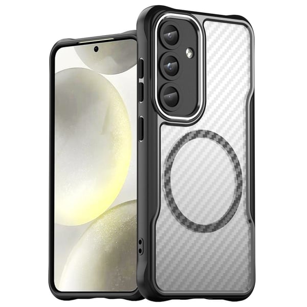 Samsung Galaxy S24 og etui Fleksibelt og stødsikkert kulfiber-telefon cover kompatibelt med MagSafe - Sort