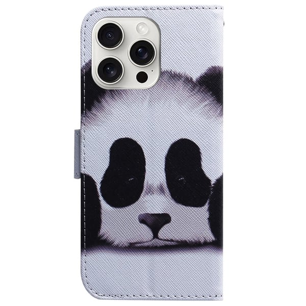 iPhone 16 Pro lommebokveske med mønstertrykk i skinndeksel - Panda