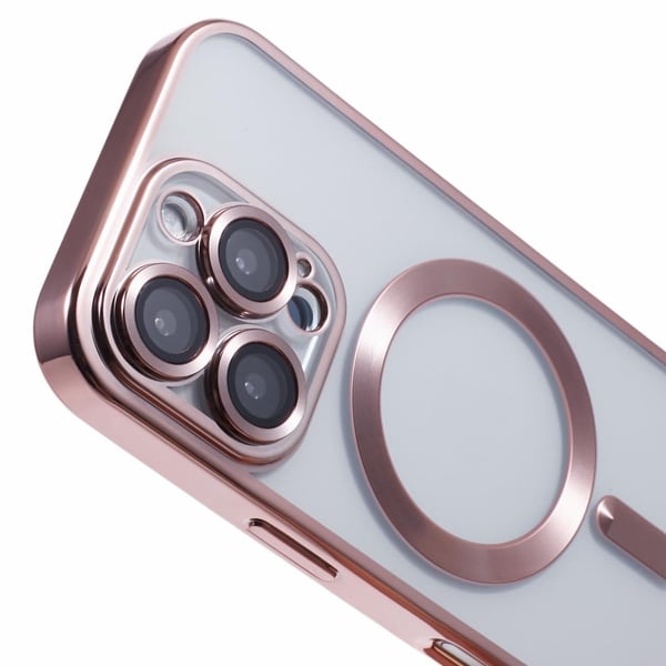 iPhone 16 Pro Max-etui kompatibelt med MagSafe galvanisering Fleksibelt telefondeksel med objektivfilm - Rose Gull