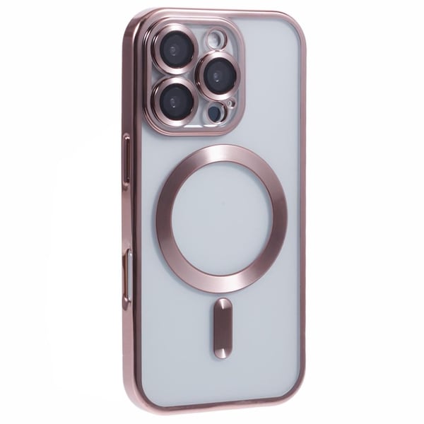 iPhone 16 Pro Max-etui kompatibelt med MagSafe galvanisering Fleksibelt telefondeksel med objektivfilm - Rose Gull