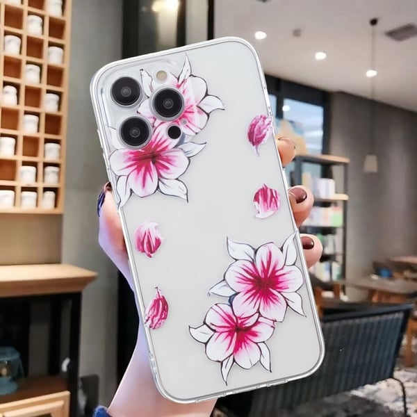 iPhone 16 Pro Max-etui med mønsterutskrift Fleksibelt telefondeksel Klar kant - Kirsebærblomst