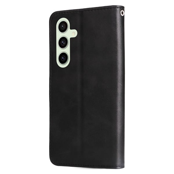 Samsung Galaxy S24 FE Fodral Veganläder Stativ Telefonskal med dragkedjeficka - Brun