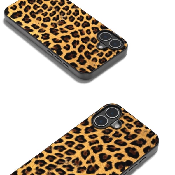 ABEEL iPhone 16-etui Vegansk lærbelagt, fleksibelt leopard-telefondeksel - Gull