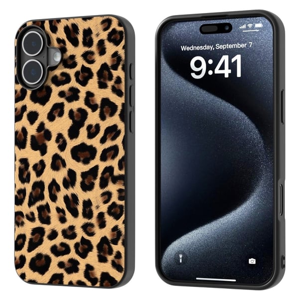 ABEEL iPhone 16 Plus-etui i leopardtrykk og fleksibelt telefondeksel - Champagne-Gull