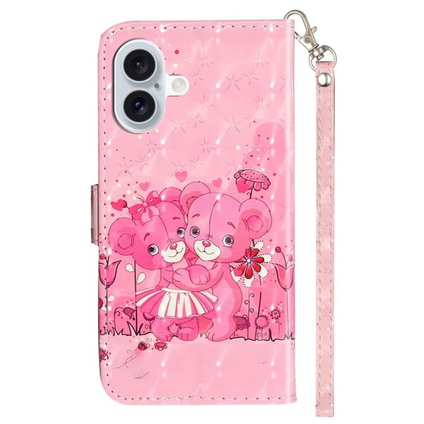 iPhone 16 Nahkakotelo Flip lompakko puhelin kansi magneettilukko 3D kuvio painettu - Karhuja