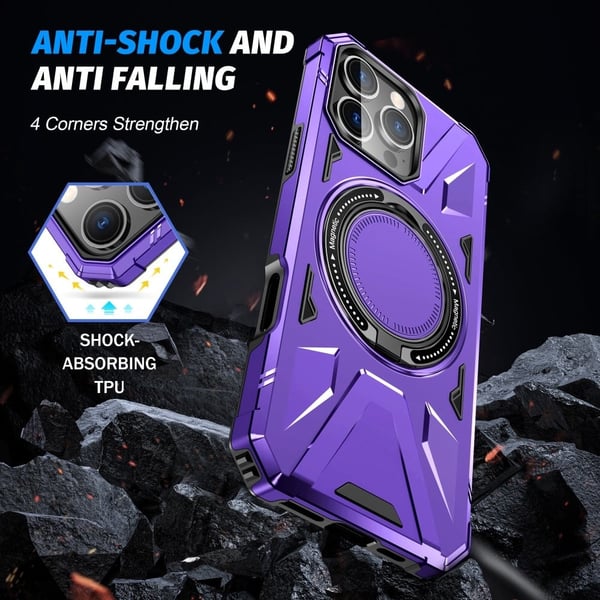 iPhone 16 Pro Magnetisk Case Fleksibelt og stødsikkert Ring Kickstand Anti-Drop Phone Cover - Lilla