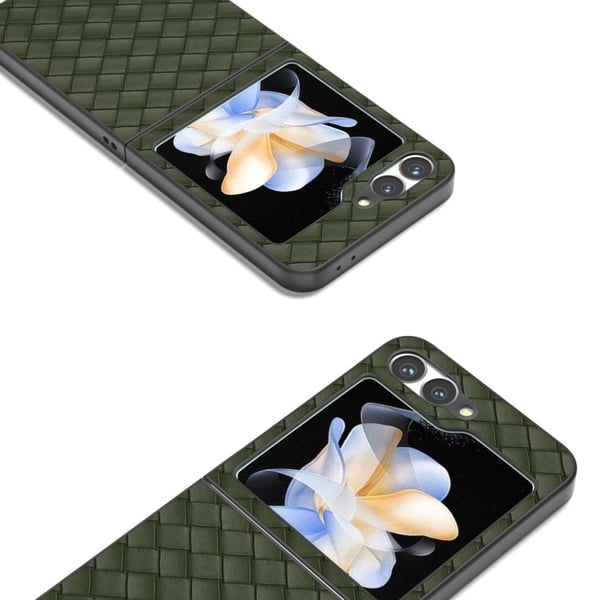 Samsung Galaxy Z Flip6 5G-etui med vevd tekstur i skinn og støtbestandig beskyttende telefondeksel - Grønn