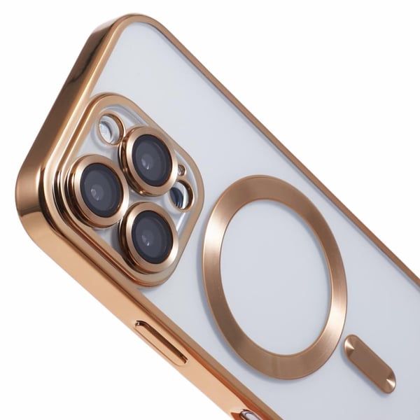 iPhone 16 Pro Max-etui kompatibelt med MagSafe galvanisering Fleksibelt telefondeksel med objektivfilm - Gull