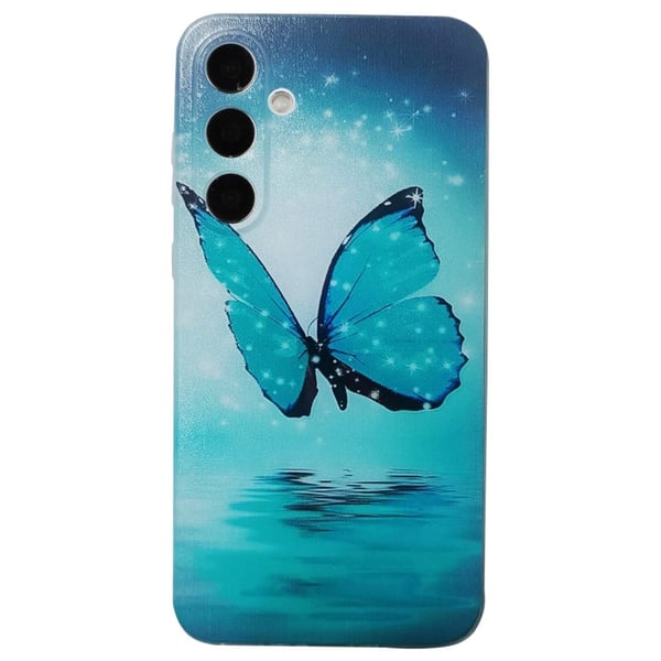 Samsung Galaxy S24 FE fleksibelt etui med mønsterutskrift Beskyttende telefondeksel - Blå Sommerfugl