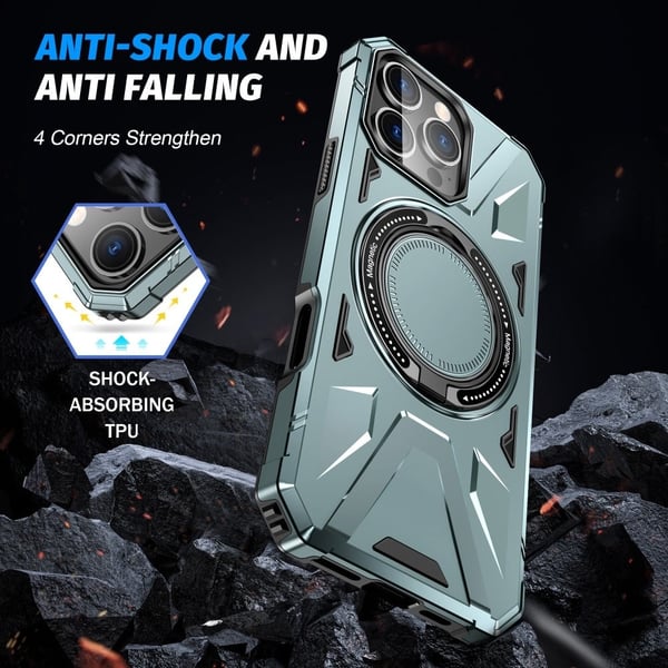 iPhone 16 Pro Magnetisk Case Fleksibelt og stødsikkert Ring Kickstand Anti-Drop Phone Cover - Grøn