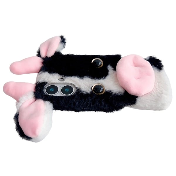 iPhone 16 Etui Fluffy Cows Ear Blødt, fleksibelt, slankt telefon cover - Sort