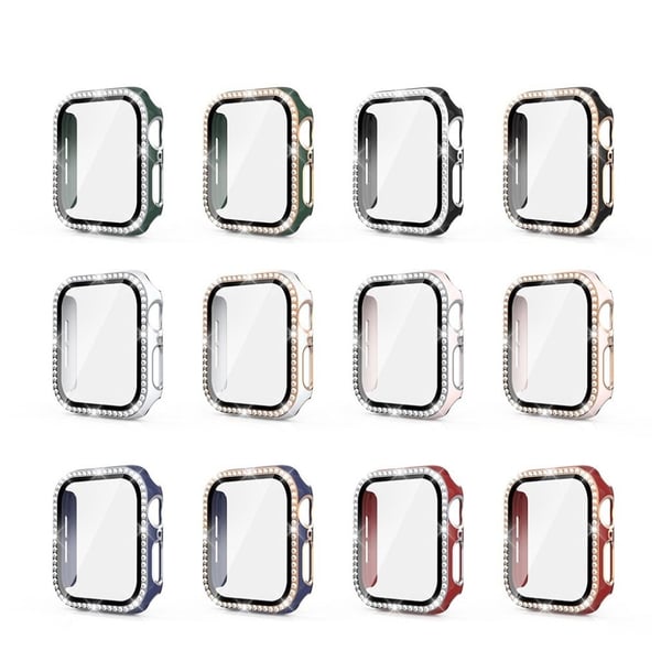 Apple Watch 40 mm tofarget rhinestone-deksel + herdet glass - Rosa / Sølv