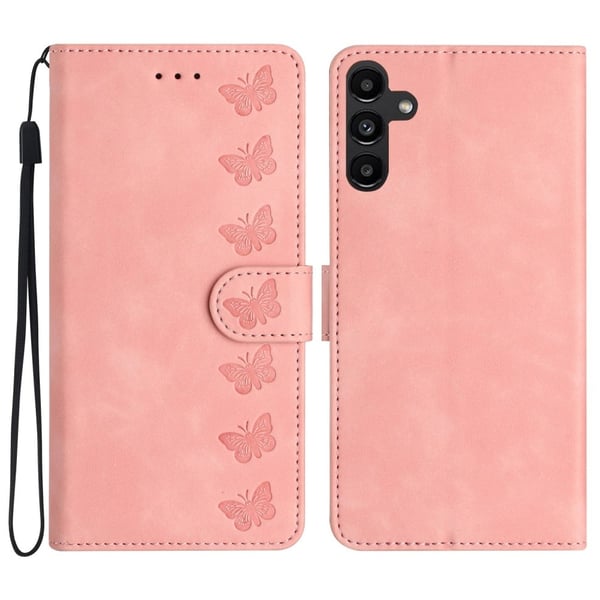 Samsung Galaxy S24 FE Fodral Plånbok Veganläder Telefonskal Butterfly Imprinted - Rosa