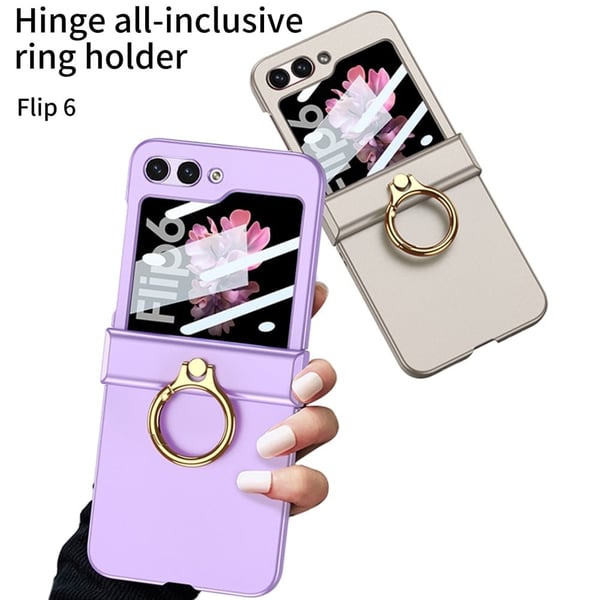 GKK Samsung Galaxy Z Flip6 5G Slank, støtsikkert mobildeksel med ringholder og film i herdet glass - Lilla
