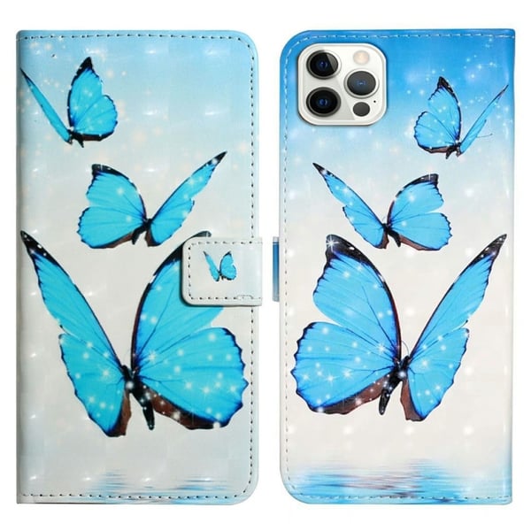 iPhone 16 Pro Case 3D kuvio nahka lompakko puhelin kansi Bookstyle magneettilukko - Kolme Perhosta iPhone 16 Pro Case 3D kuvio nahka lompakko puhelin kansi Bookstyle magneettilukko - Kolme Perhosta