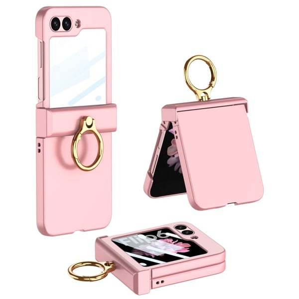 GKK Samsung Galaxy Z Flip6 5G Slank, støtsikkert mobildeksel med ringholder og film i herdet glass - Rosa