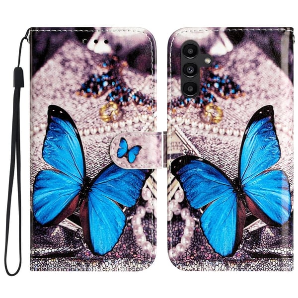 Samsung Galaxy S24 FE-etui i lær med mønsterutskrift - Blå Sommerfugl