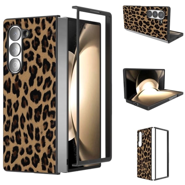ABEEL Samsung Galaxy Z Fold6 5G Etui med leopardmønster i PU og støtbestandig telefondeksel - Champagne-Gull