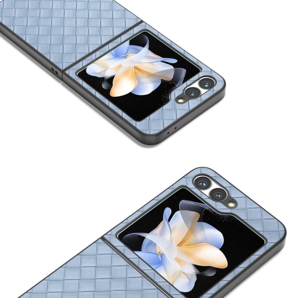 Samsung Galaxy Z Flip6 5G-etui med vevd tekstur i skinn og støtbestandig beskyttende telefondeksel - Babyblå