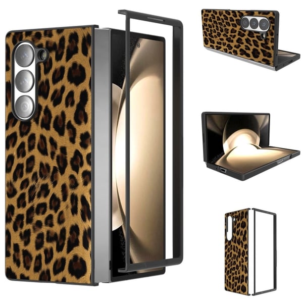 ABEEL Samsung Galaxy Z Fold6 5G Etui med leopardmønster i PU og støtbestandig telefondeksel - Gull