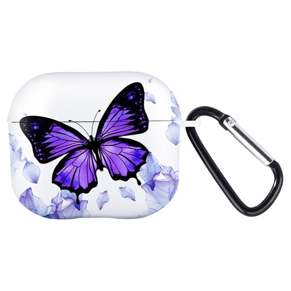 Apple AirPods 3 opladningsetui Cover Bluetooth-øretelefoner Fleksibelt etui med mønsterprint - Lilla Sommerfugl / Hvid