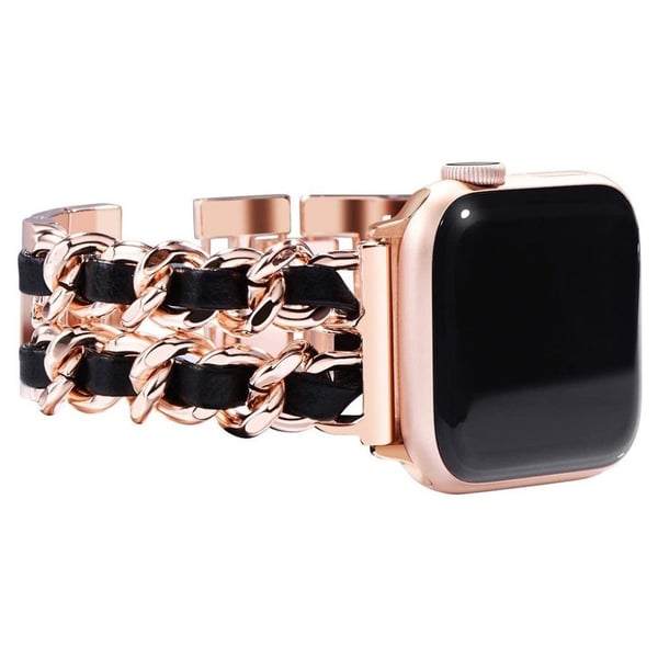 Apple Watch 42 mm - 44 mm unik klokkerem i rustfritt stål i kjedestil - Rose Gull / Svart