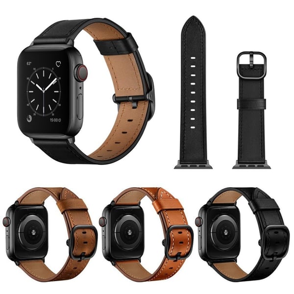 Apple Watch Series 6 / 5 40 mm urrem i ekte skinn - Svart
